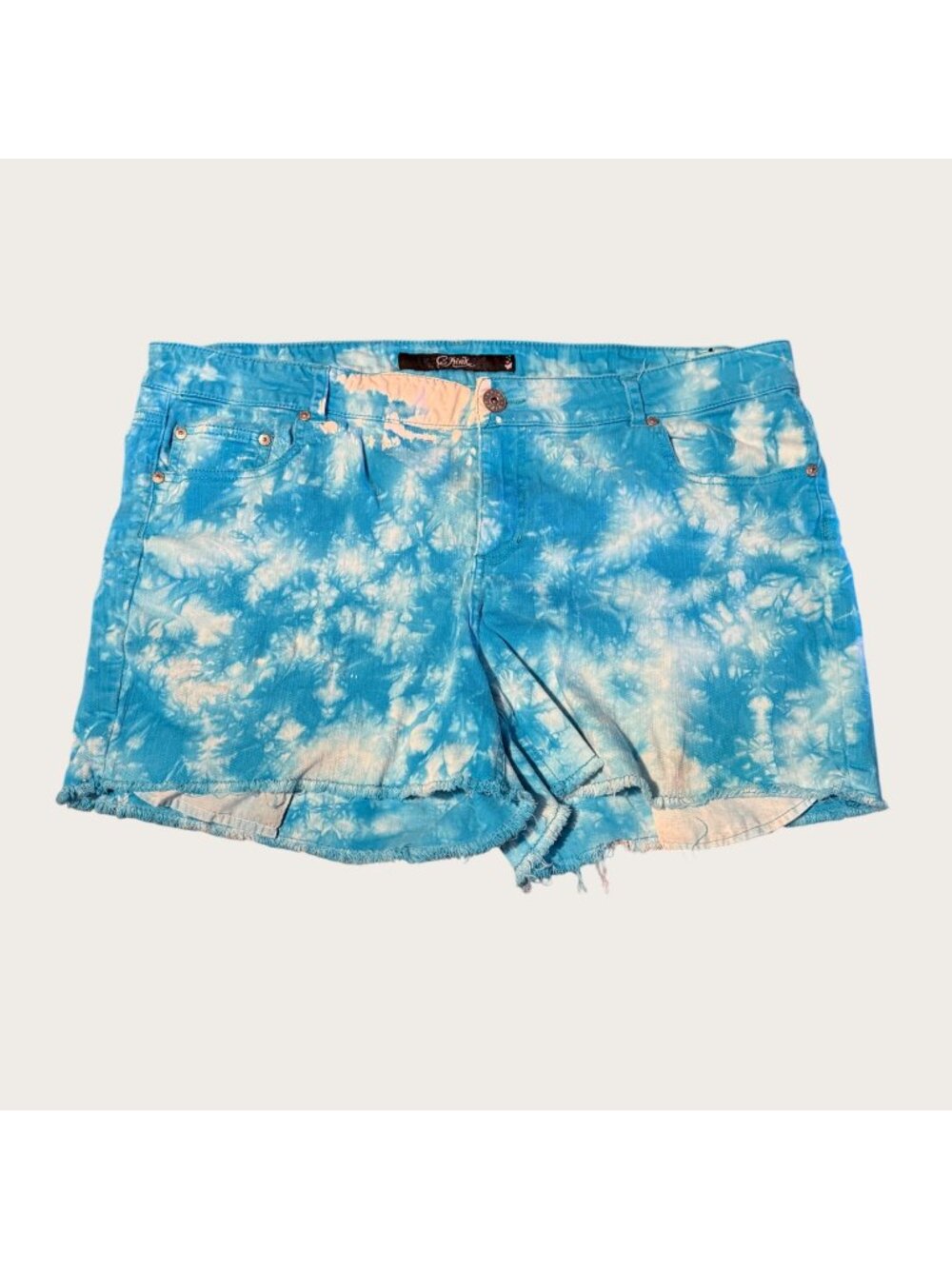 C Pink Womens Plus Size 20 Tie-Dye Denim Shorts Blue White Raw Hem Stretch